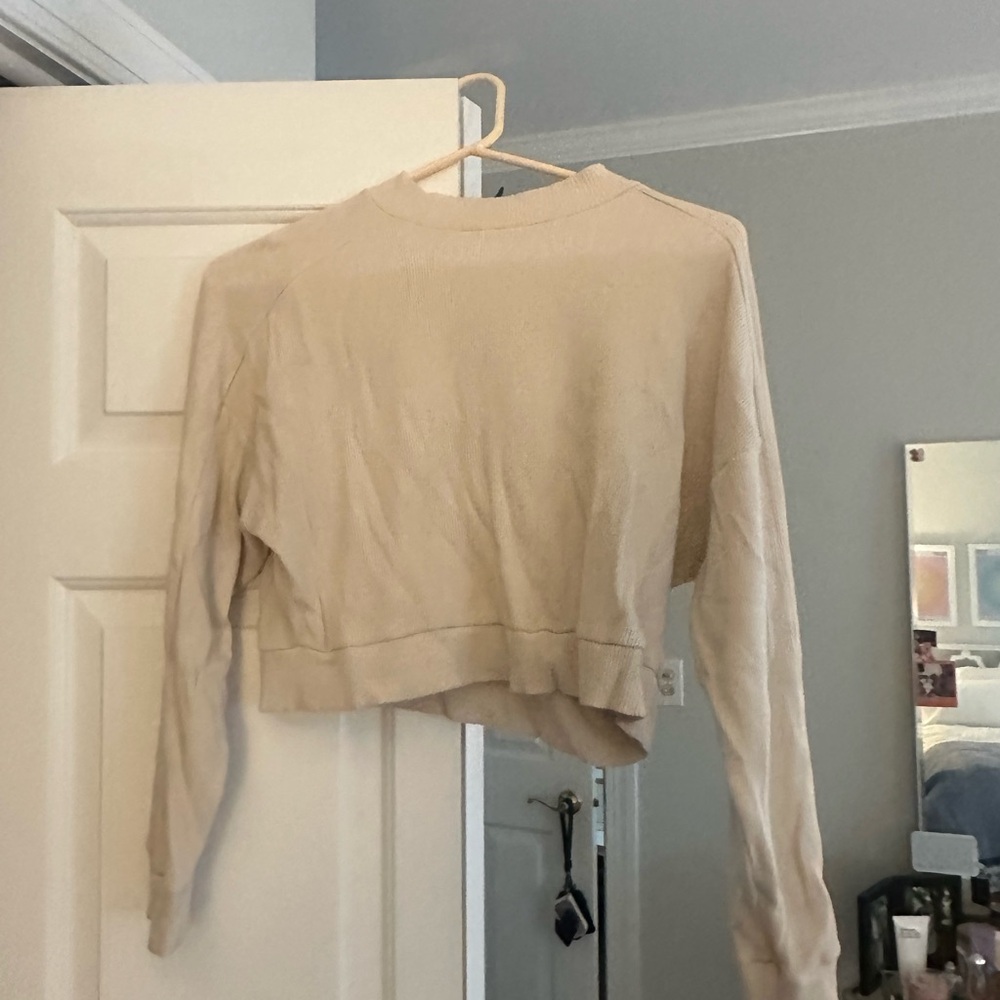 Beige waffle-knit Cropped Sweater